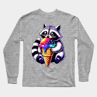 Cute Raccoon Eating A Space Cream Cone Long Sleeve T-Shirt